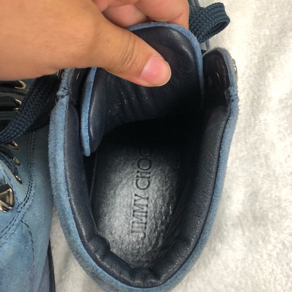 Jimmy Choo Size 8 Argyle Men's Lacquered Suede Dégradé High-Top Sneakers, Blue - Picture 6 of 14